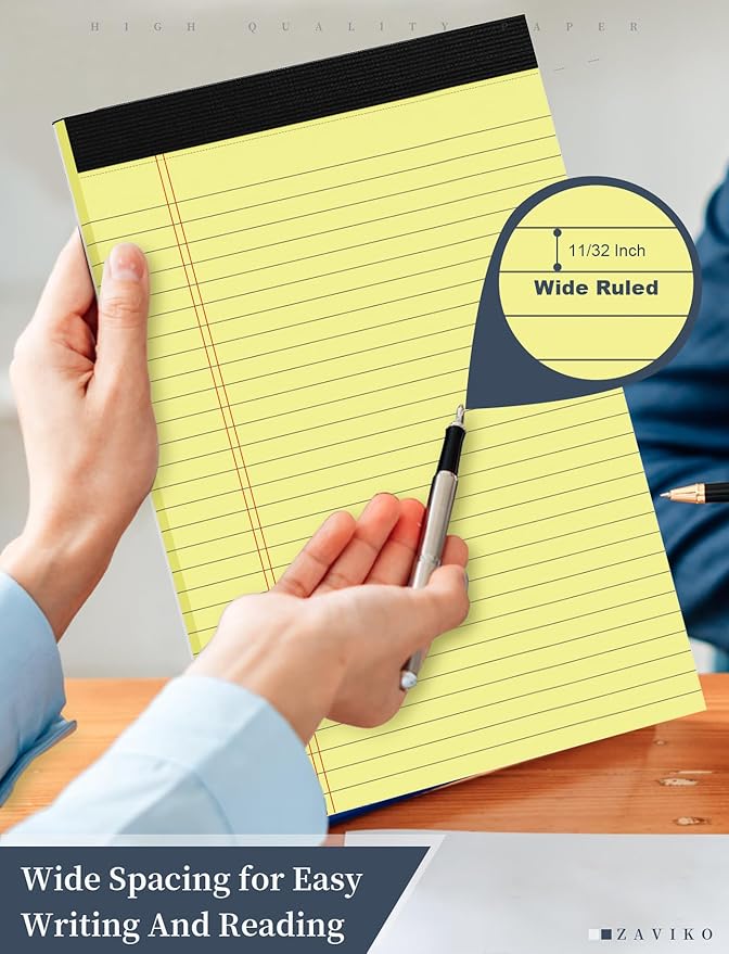 Legal Pad 8.5 x 11, Wide Ruled, 2 Pack, Yellow Legal Pad 8-1/2 x 11, Lined Paper Pads 8.5 x 11, Easy Tears Off, Cardboard Backing, Lined Writing Note Pad, Yellow 70 GSM Pads Of Paper, 30 Sheets/Pad