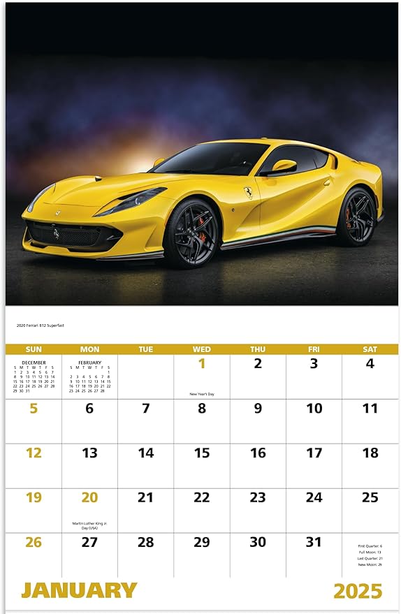 Exotic Sports Car 2025 Hanging Wall Calendar - 19" x 11" (Open) 2025 Monthly Appointment Planner and Organizer. The worlds fastest and most expensive beautiful cars!