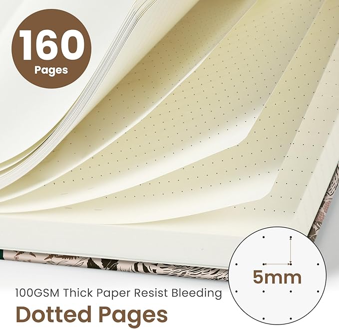 Bullet Dotted Journal Notebook for Women & Men, Hardcover Leather Journal for Writing, A5 Bullet Journaling Notebook for Work & Sketching, Perfect for Office School Home Supplies, 160 Pages, Magical Forest