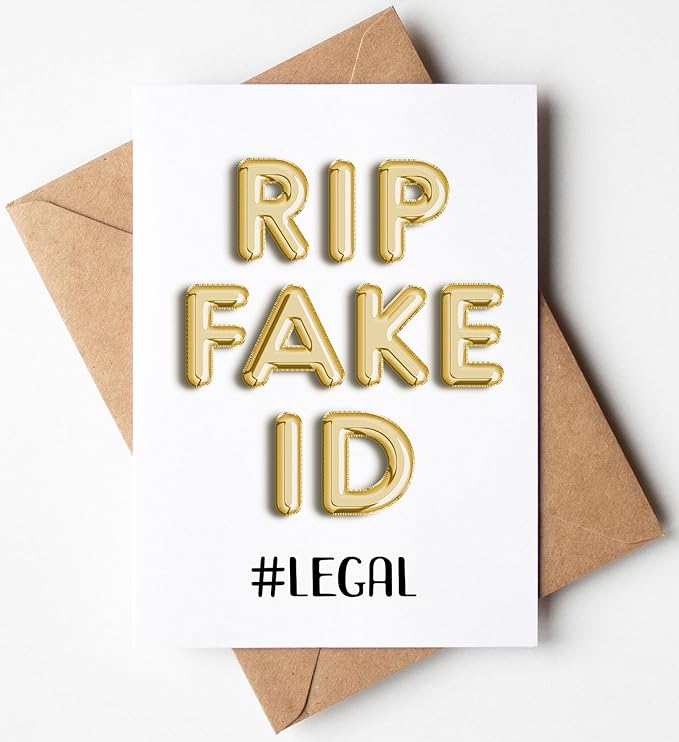 Funny 21st Birthday Card for Him or Her - Happy Birthday Card for 21 Year Old Daughter Son Niece Nephew Sister or Friend - Humorous Twenty One Gift Ideas - RIP Fake ID Card for Best Friend or Coworker