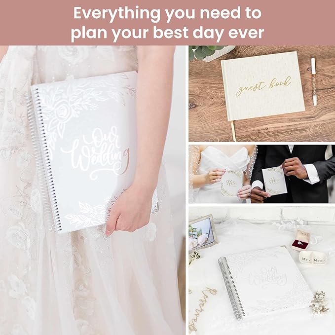 bloom daily planners Wedding Planner & Organizer/Hardcover Keepsake Journal with Essential Planning Tools - Checklists, Vision Boards, Tips & More - 9"x11" - Silver Floral (Undated)