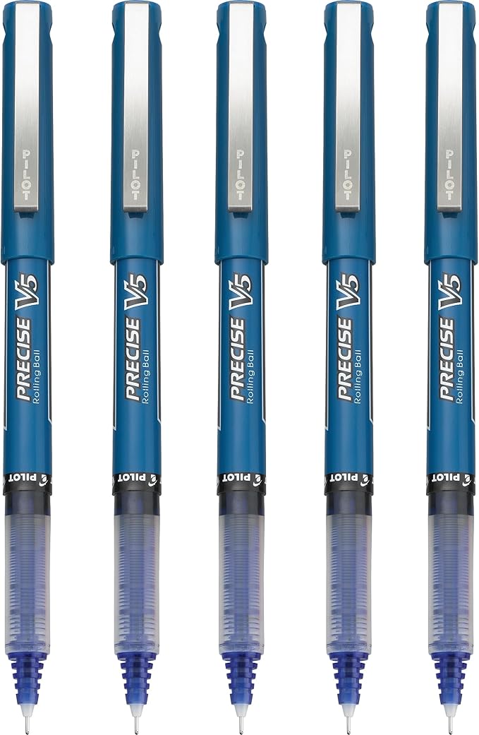 Pilot, Precise V5, Capped Liquid Ink Rolling Ball Pens, Extra Fine Point 0.5 mm, Blue, Pack of 5