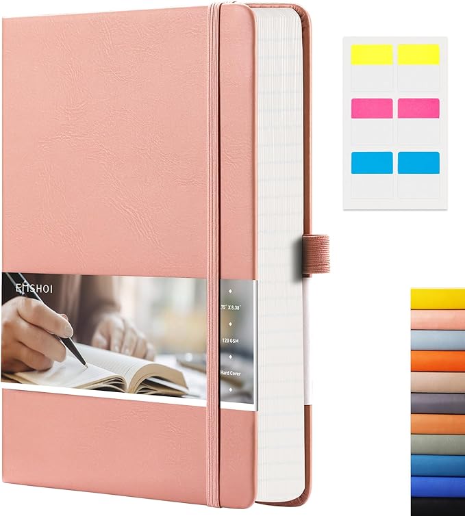 EMSHOI Graph Paper Notebook - 256 Pages A5 Graph Notebook/Journal, Hard Cover, 120gsm Thick Paper, Smooth PU Leather, Inner Pocket, 5.75'' × 8.38''-Pink