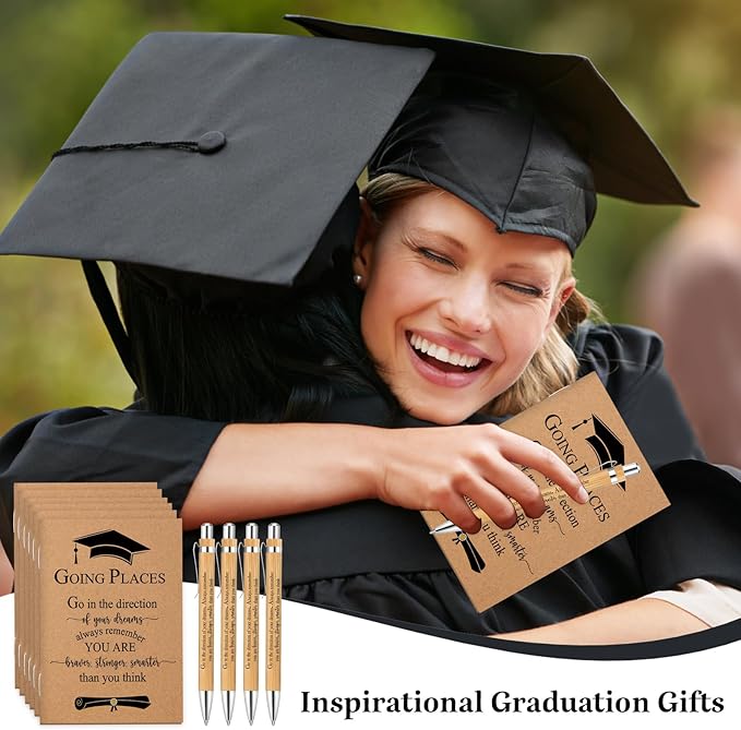 Kosiz 120 Pcs Graduation Gifts Motivational Mini Journal Inspirational Bamboo Pen Kraft Notebooks Bulk Wooden Retractable Ballpoint Pen for Class of 2025 College Gifts (Wooden)