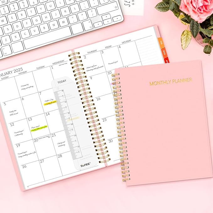 SUNEE 2025-2026 Monthly Planner - 24 Months (Jan 2025 - Dec 2026) Monthly Planner - 7"x10" Monthly Spreads & Yearly Planner, Pink
