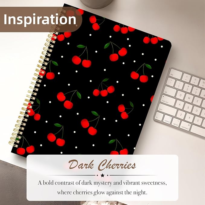 Cute Spiral Notebook journal A4 Aesthetic Pretty Design for Women Girls Kawaii with Pocket, 8.5 x 11 inch, Lined, Cherry