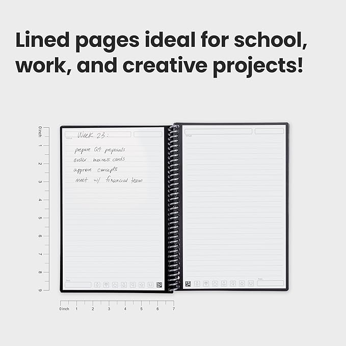 Rocketbook New Core Reusable Spiral Notebook, Executive Size 6x8.8, Navy Blue - Lined Pages, App-Connected, Erasable, Durable Cover, Ideal for School, Work, and Creative Projects (Pack of 1)