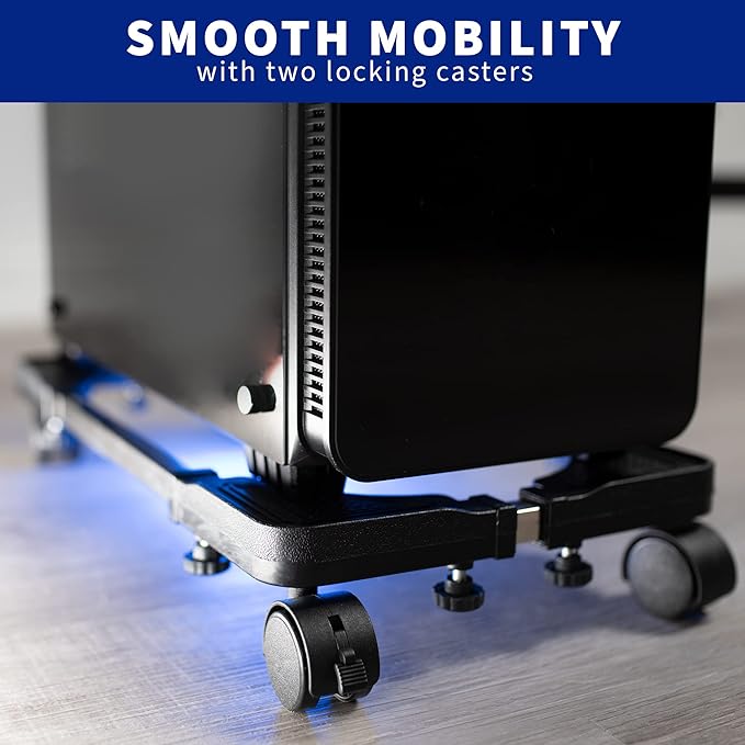 VIVO Large Steel PC Cart, Rolling CPU Trolley, Adjustable Mobile Computer Stand Holder with Locking Caster Wheels, Fits Most Gaming PCs up to 22 x 14 inches, Under Desk, Black, CART-PC03L