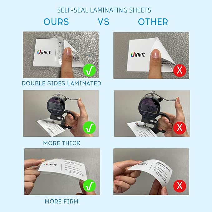Uinkit Self Sealing Laminating Pouches, Waterproof Lamination Pouches, Permanent Adhesive 10mil Thickness 2.6x3.9inches 110Pack No Machine Needed (2.6x3.9Inchesx110Pack)