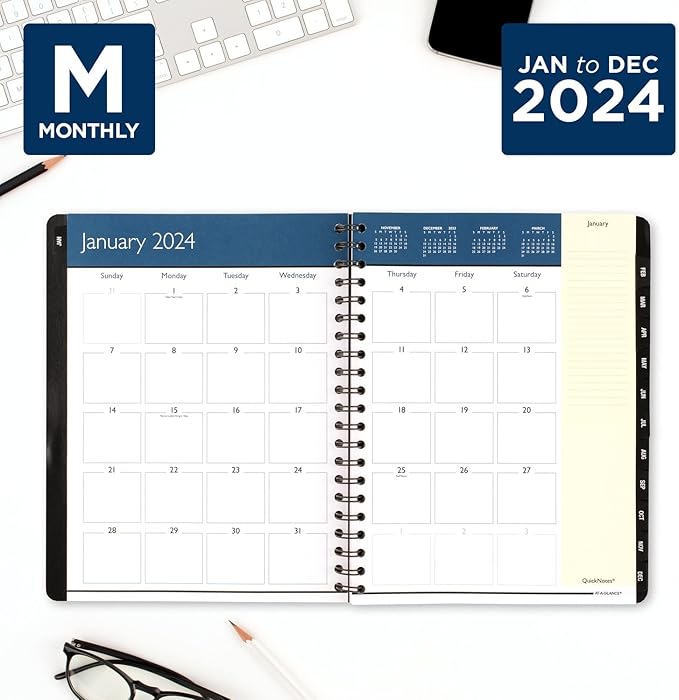 AT-A-GLANCE 2024 Weekly & Monthly Planner, 8" x 11", Large, QuickNotes, Black (7603520524)