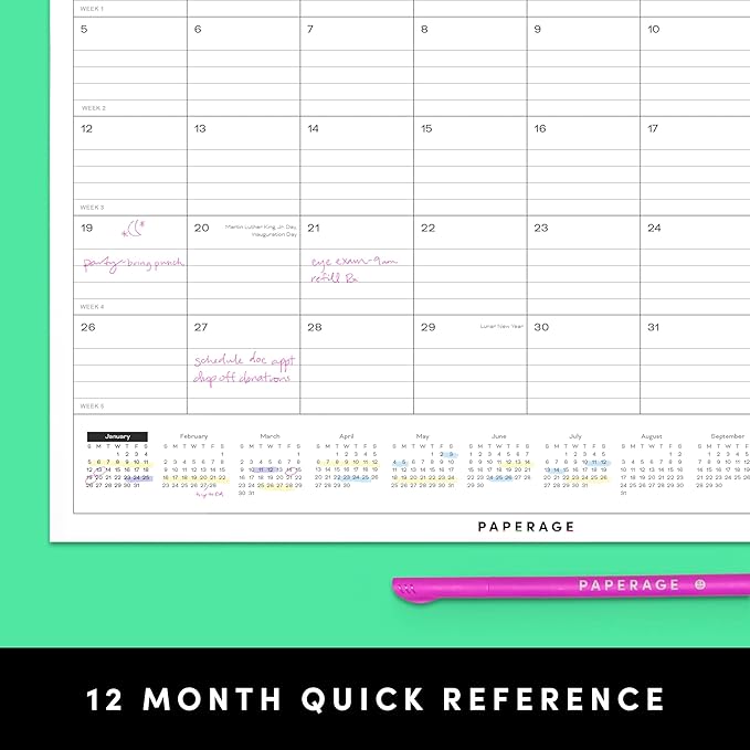 PAPERAGE Calendar 2025-12 Month (Rainbow), Minimalist Wall and Desk Calendar with Monthly Views and Yearly Plans – Medium (11.5 in x 14.75 in)