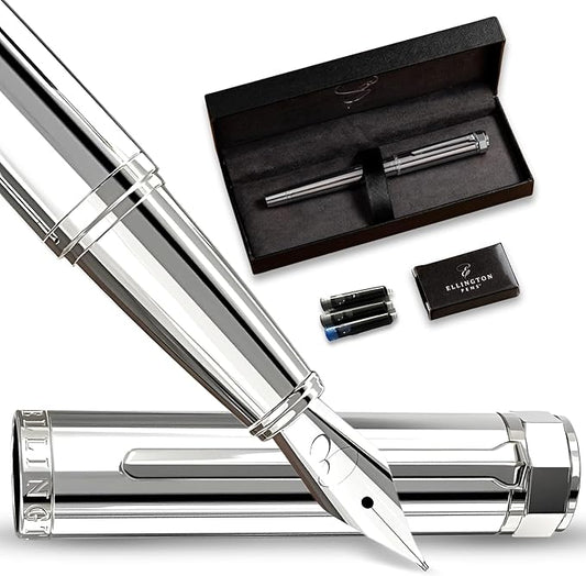 Luxury Fountain Pen Set- Fountain Pens for Writing - Smooth Extra Fine Nib - Includes Refillable Ink Converter, 3 Ink Cartridges [Black & Blue], Gift Box - Elegant Calligraphy