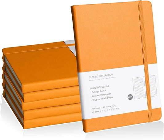 Lined Journal Notebook, 6Pack(Orange), 160 Pages, Medium 5.7 inches x 8 inches - 100 gsm Thick Paper, Hardcover