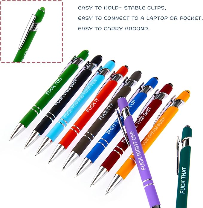 10PCS Funny Multicolored Ballpoint Pens with Complaining Quotes and Touch Screen Function Office Gifts Negative Passive Ballpoint Pens