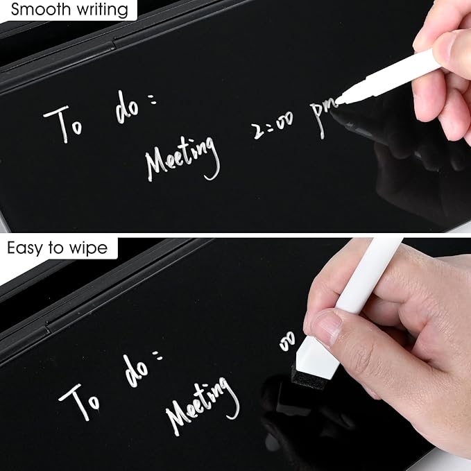 Varhomax Glass Desk Whiteboard Black with Calculator, Desktop Dry Erase White Board with Storage, to Do List Memo Notepad for Home and Office