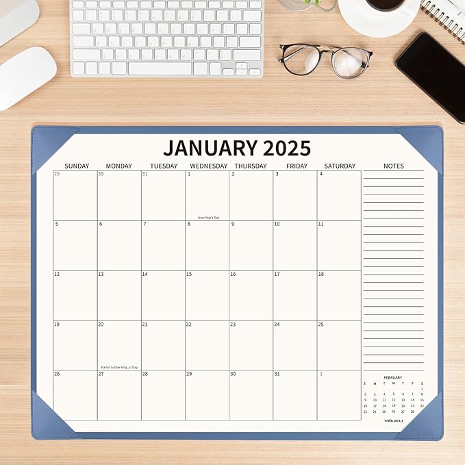 Desk Calendar 2025-2026 with Desktop Mat, 22x17 inch Large Desk Pad Calendar 18 Months Runs from 2025 to June 2026, Big Desk Blotter Calendar for Home Office and School, Blue