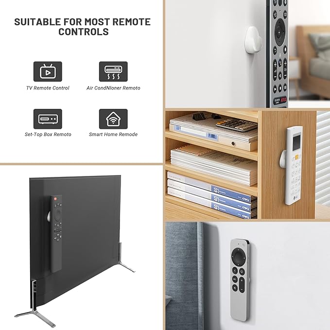 JUMEIHUI 6 Pack Magnetic Remote Control Holder Wall Mount,Convenient and Stylish TV Remote Organizer for Home Office School Supply Storage,No Drilling, Strong Magnet (White)