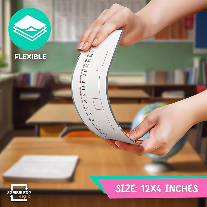 SCRIBBLEDO Dry Erase Number Line for Students 4”x12” Small White Board Dry Erase Sheets Math Manipulatives Number Lines for Classroom Supplies Teacher Pack 10 Sheets