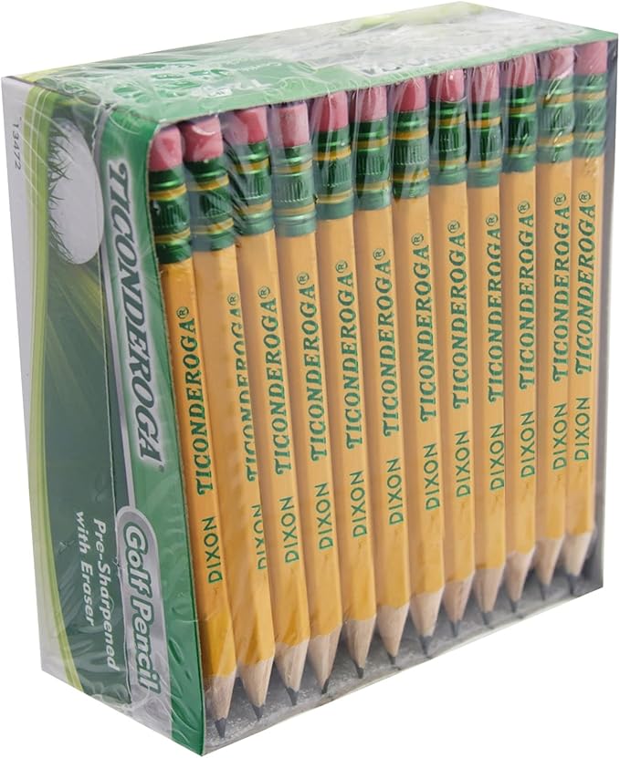 Ticonderoga Golf Pencils With Erasers, #2 HB Lead, Yellow, Pack Of 72