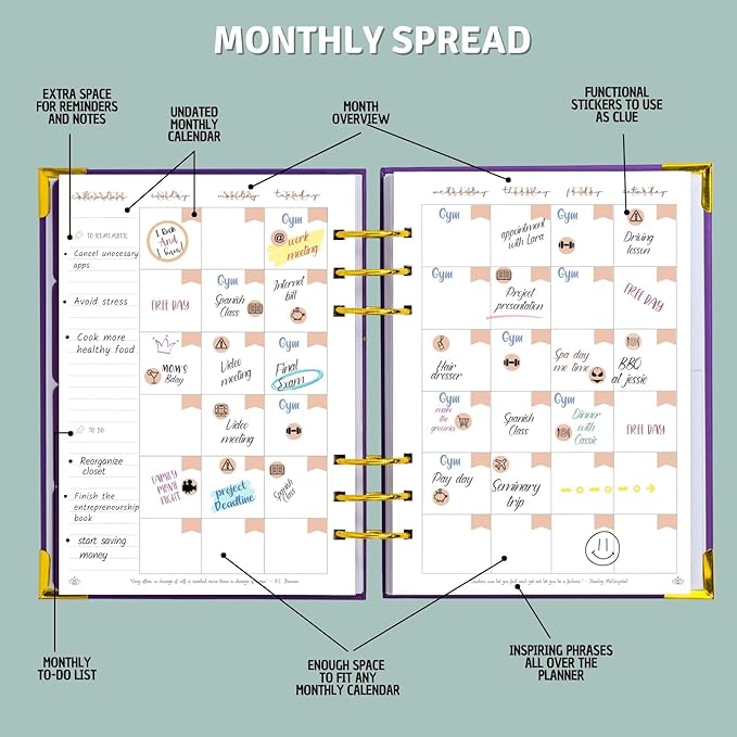 Bossy Girl Journey - Goal Planner Undated Weekly and Monthly Journal - Habit And Budget tracker - A5 Size Format To Beat Procrastination, Stay More Focused and motivated & Ebook with tips. (Violet)
