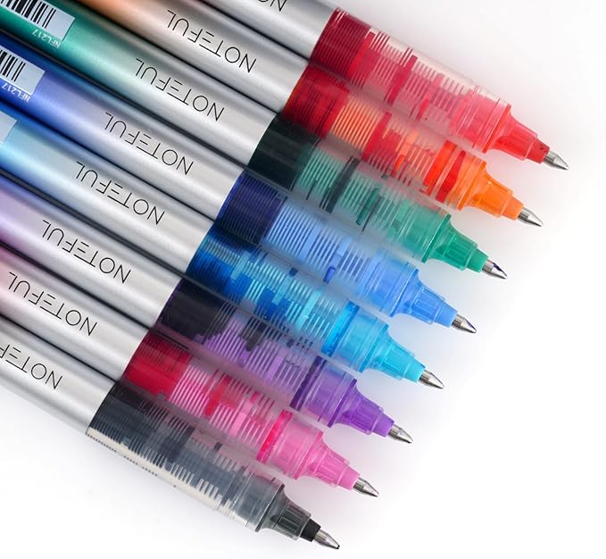 Liquid Ink Rollerball Pens, Multi colored 0.7mm Medium Point Tip, Rolling pen for Drawing, Coloring, Journaling, Smooth Writing, School & Office Supplies (8 Pcs)