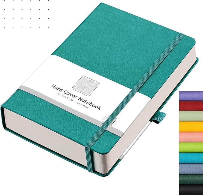 AHGXG Bullet Dotted Journal - 320 Numbered Pages Dot Grid Notebook A5 Thick Journal, 100gsm Thick Dotted Paper, Leather Hardcover,Inner Pocket, 5.75'' × 8.38'' - Cyan