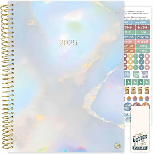bloom daily planners 2025 (8.5" x 11") Calendar Year Day Planner (January 2025 - December 2025) - Weekly/Monthly Dated Agenda Organizer with Stickers & Tabs - Iridescent Opal
