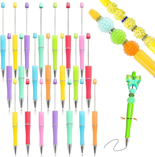 45 Pieces Beadable Pens - Beaded Pens Sweet Plastic Diy Black Ink Ballpoint Pens Bulk - Bead Pens Suitable For Teacher, Students, Office, School, Graduation Gift Supplies