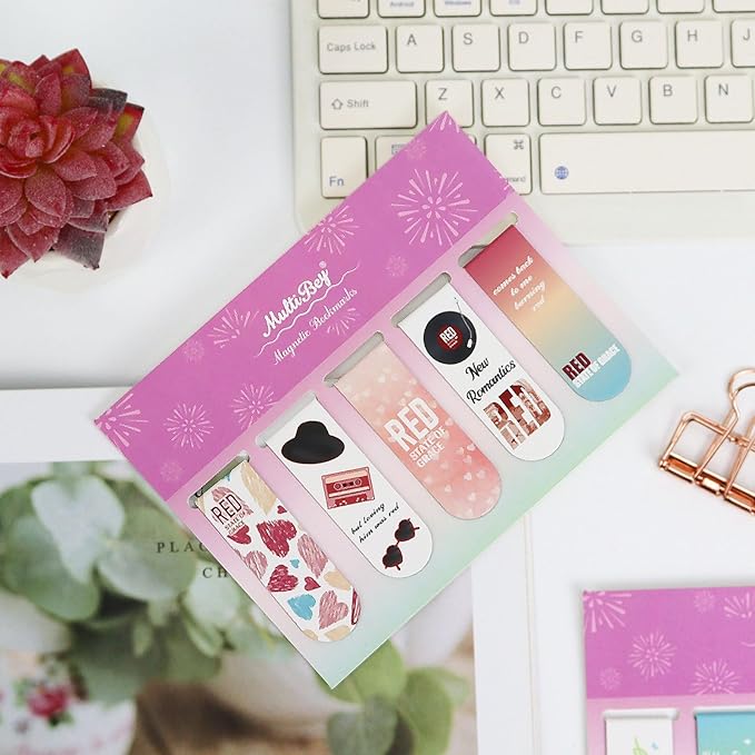 10Pcs Magnetic Bookmarks T-S Bookmarks Page Markers for Fans Readers, Women, Men, Book Lovers, Students Teachers, Funny Office Supplies Stationery Gifts Used in Office, School, Home (Red)