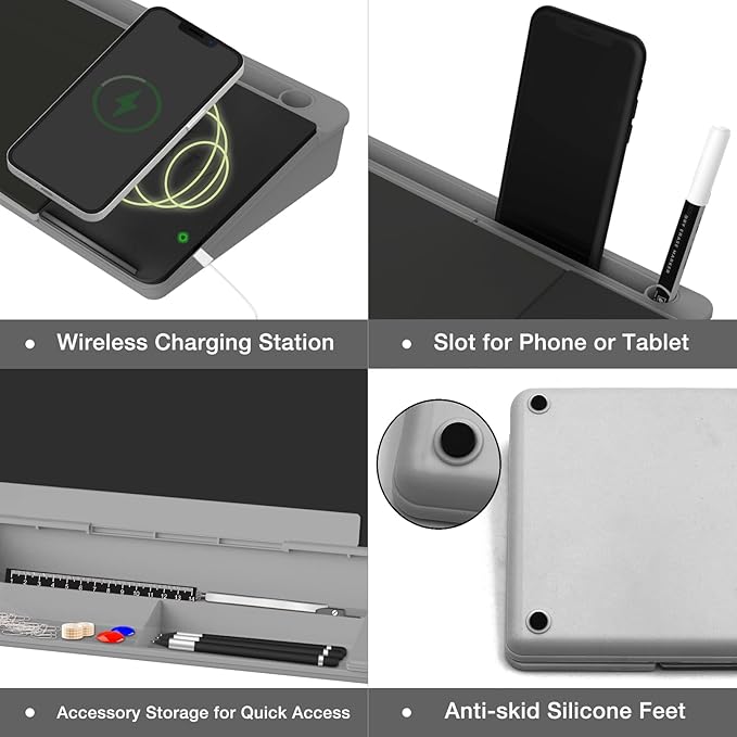 TOWON Black Desk Dry Erase Board with Charger Pad, Small Glass Desktop Whiteboard, Desktop whiteboard - Glass Dry Erase White Board- Desk Computer Buddy for Home Office Supply, 17 x 6 in