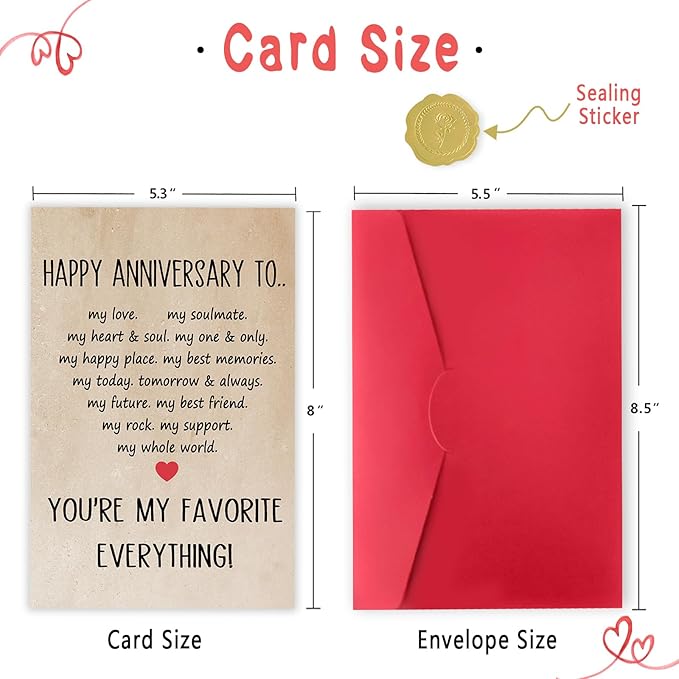 Happy Anniversary Card for Husband Wife, Sweet Wedding Anniversary Card for Couple, Romantic Anniversary Card Gift for Boyfriend Girlfriend