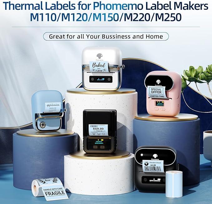 Phomemo Thermal Labels for M110/M120/M220/M150/M250/M221 Label Maker, Self-Adhesive Thermal Label 1.57"x1.18"(40x30mm),230 Labels/Roll, for Barcode,Address, Name, Blue