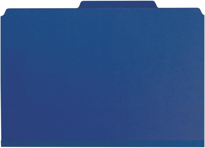 Smead Pressboard Classification File Folder with SafeSHIELD Fasteners, 1 Divider, 2" Expansion, Legal Size, Dark Blue, 10 per Box (18732)