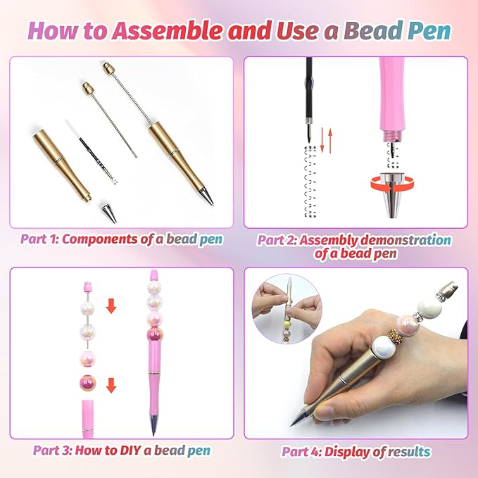 15 Pieces Beadable Pens - Beaded Pens Sweet Plastic Diy Black Ink Ballpoint Pens Bulk - Bead Pens Suitable For Teacher, Students, Office, School, Graduation Gift Supplies