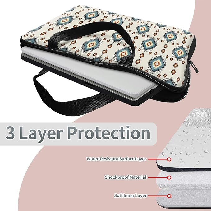 Laptop Sleeve Case Bag 15 inch, Geometric Ethnic Oriental Slim Carrying Case Durable Handbag Travel Laptop Bag for 15 inch MacBook Air M3/M2/15 Pro/Surface Laptop 7/6/5/4/3/ Dell XPS 15 Plus