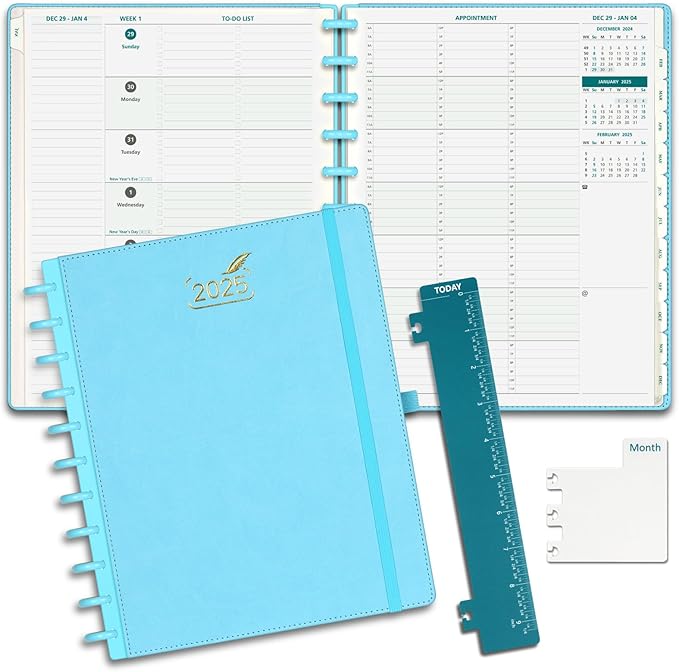 BEZEND 2025 Weekly Monthly Planner Disc-Bound, 8.5" x 11", Appointment Book 12 Months Agenda, Large Calendar Book with To Do List, Hourly Time Slots, Removable Pages, Tabs, Inner Pocket - Sky Blue