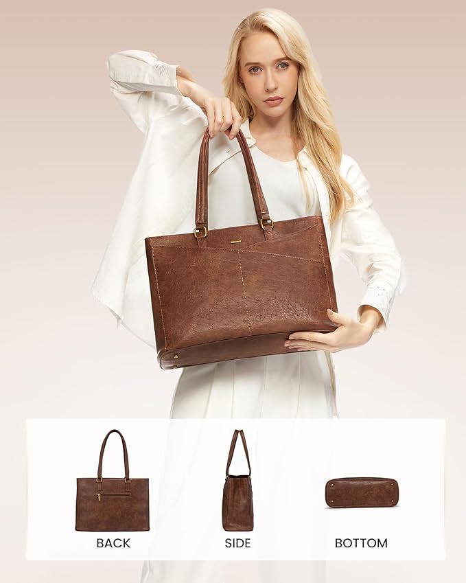 LOVEVOOK Laptop Bag for Women,15.6 Inch Laptop Tote Bag for Women,Vintage Leather Work Tote Bags Computer Teacher Bag,Waterproof Business Bag Office Briefcase