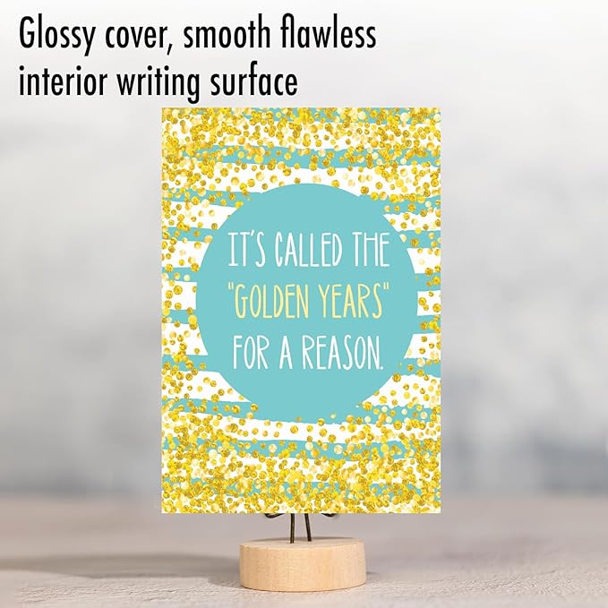NobleWorks - Funny Happy Birthday Note Card with Envelope (4.63 x 6.75 Inch) - Bday Greeting Card for Women and Men - Congrats Bday Celebration Notecard - Golden Spelling C9570BDG