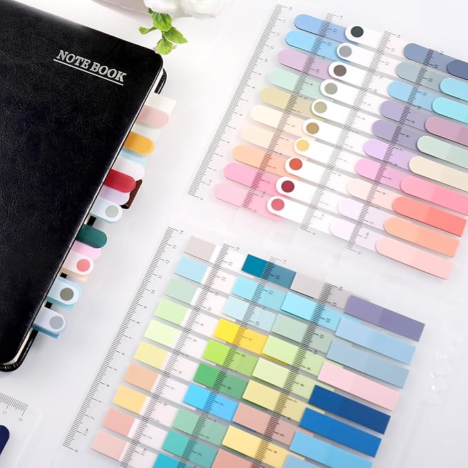 3000Pcs Sticky Tabs with Ruler, 15 Pack Index Tabs, Post It Sticky Notes, Repositionable Book Flags Strip Index Tabs Clear Page Markers for Office School Reading Highlights Classifying