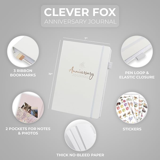 Clever Fox Anniversary Journal – Couple Memory Book & Photo Album with Writing Space – Wedding, Bridal Shower & Married Couple Gifts (White)