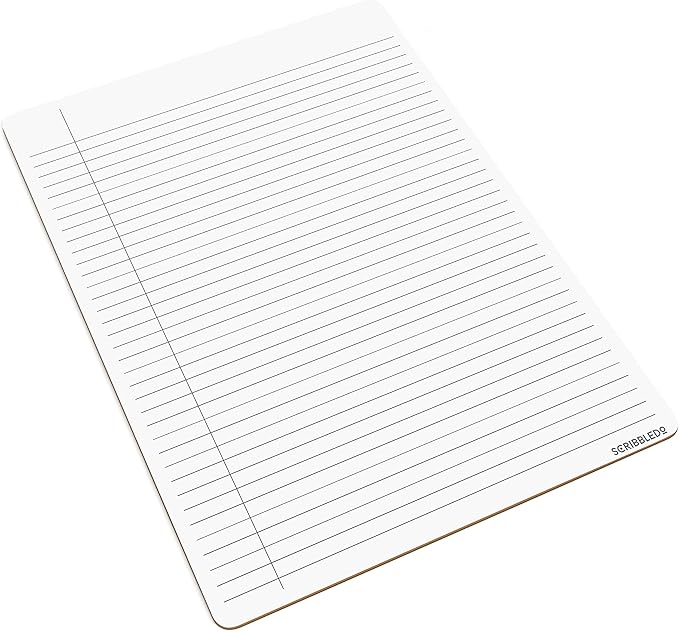 Scribbledo Dry Erase Notebook College Ruled Lined Board 9"x12" Reusable Lined Erasable Ruled Writing Note Pad Lapboard, Blank Whiteboard on Reverse