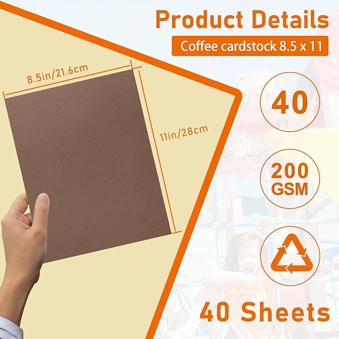 40 Sheets Coffee Color Cardstock 8.5 x 11 Craft Paper, 75lb Heavyweight Construction Paper Card Stock for DIY Cards Making, Wedding Invitations, School Crafting, Memus, Greeting Cards