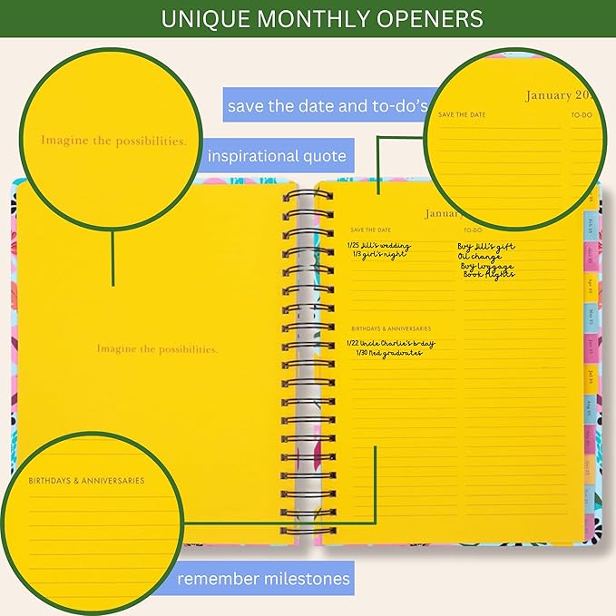 Kate Spade New York Medium Weekly and Monthly Planner August 2024 - December 2025, Hardcover Spiral Agenda, Daily Planner with Monthly Calendar, Stickers, & Pockets (Safari Floral)