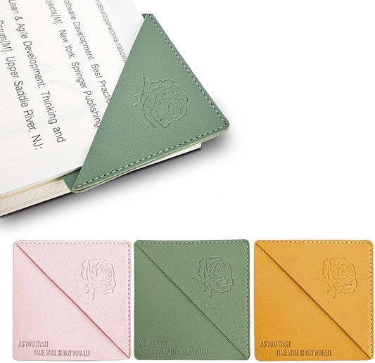 Leather Square Bookmarks - 3 Pieces Retro Flower Print Book Markers Clip Set for Teachers Students Book Reading Lovers, for School Office Home Supplies, Wayzton Corner Page Book Marks