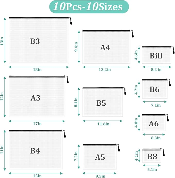 10pcs Mesh Zipper Pouch Bags, 10 Sizes Zipper Bags for Organizing, Mesh Bags With Zipper, Plastic Zipper Pouches, Black Zipper Pouches for Puzzle, Board Game Storage, Travel Pouch