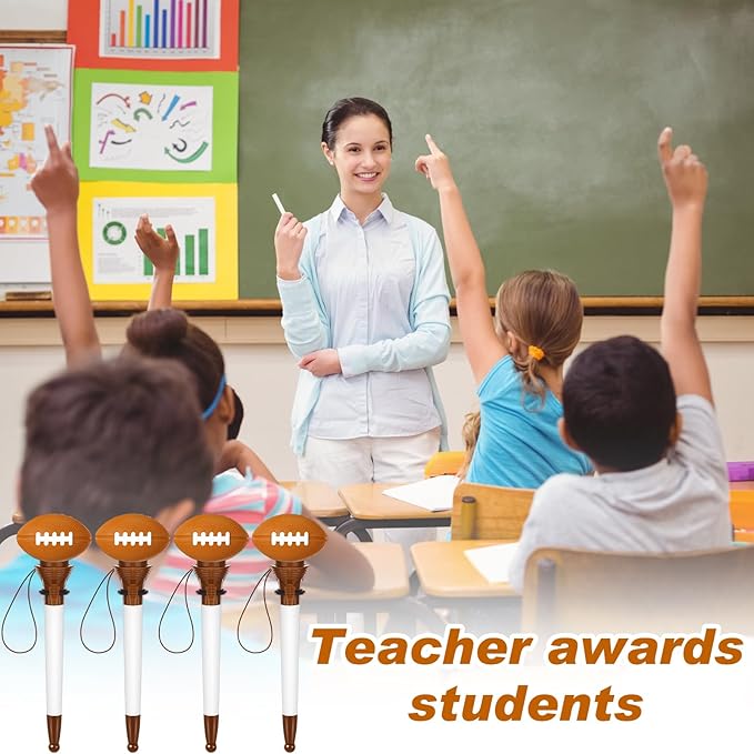 Lincia 24 Pcs Sport Funny Pen Hoop Ballpoint Novelty Bulk Plastic Sports Soccer Basketball Baseball Football Tennis Golf Themed Pen for Birthday Party School Award Party Favor Supplies(Football)