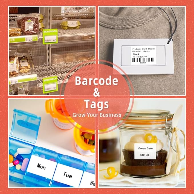 Phomemo Thermal Sticker Label Paper for M120/M110/M220/M221/M150 Label Maker Machine, Multi-Purpose Self-Adhesive Tag 1.96'' x 1.18"(50X 30mm), 230 Labels/Roll,Black on White