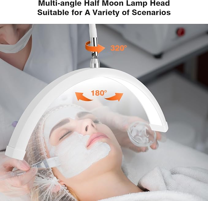 Lash Light for Eyelash Tech with Wheels, Half Moon Light for Lashes, Nails and Estheticians, LED Floor Lamp Adjustable Brightness and Color Modes (White)