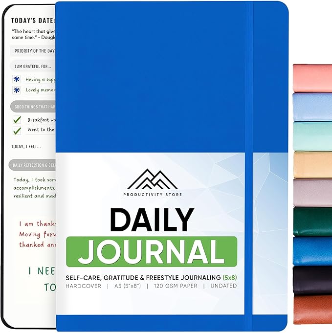 PRODUCTIVITY STORE Journal For Men & Women - Gratitude Journal, Mental Health & Self Care Journal For Women & Men - A5 - Navy