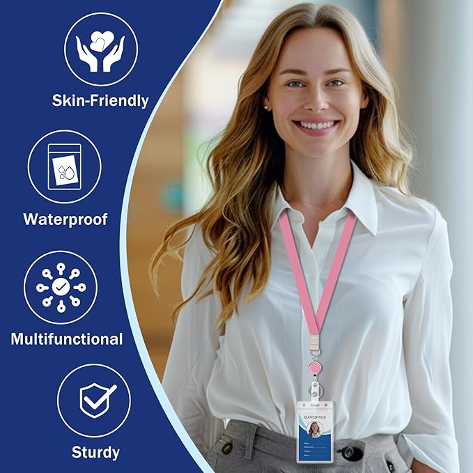 Giancomics Lanyards for Id Badges, ID Badge Holder with Retractable Reel, Cute Waterproof Lanyards for Cruise Ships Cards Key Office Work Name Tag Zip Type Card Holder Protector 2 Pack